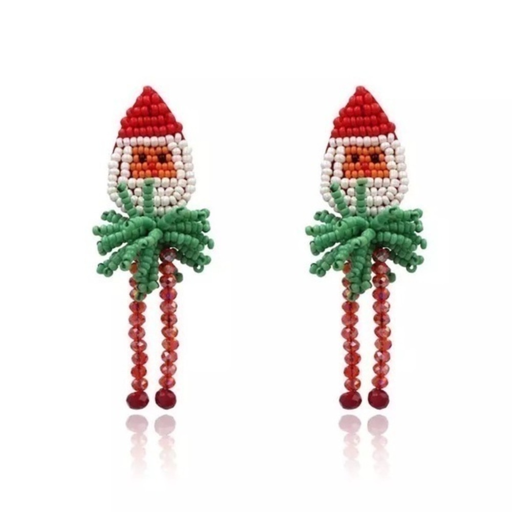 Beaded Santa Claus Christmas Earrings
